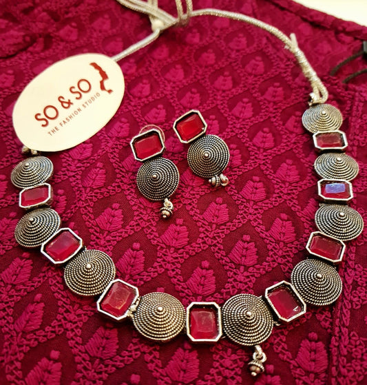 Oxidised Kundan stone Necklace Set