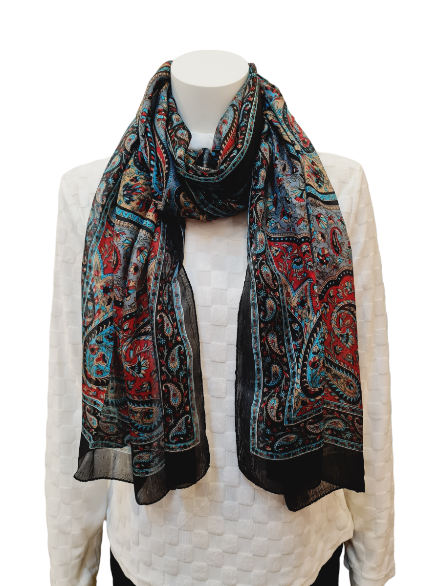 PURE SILK Dark Blue Print Scarf #1306