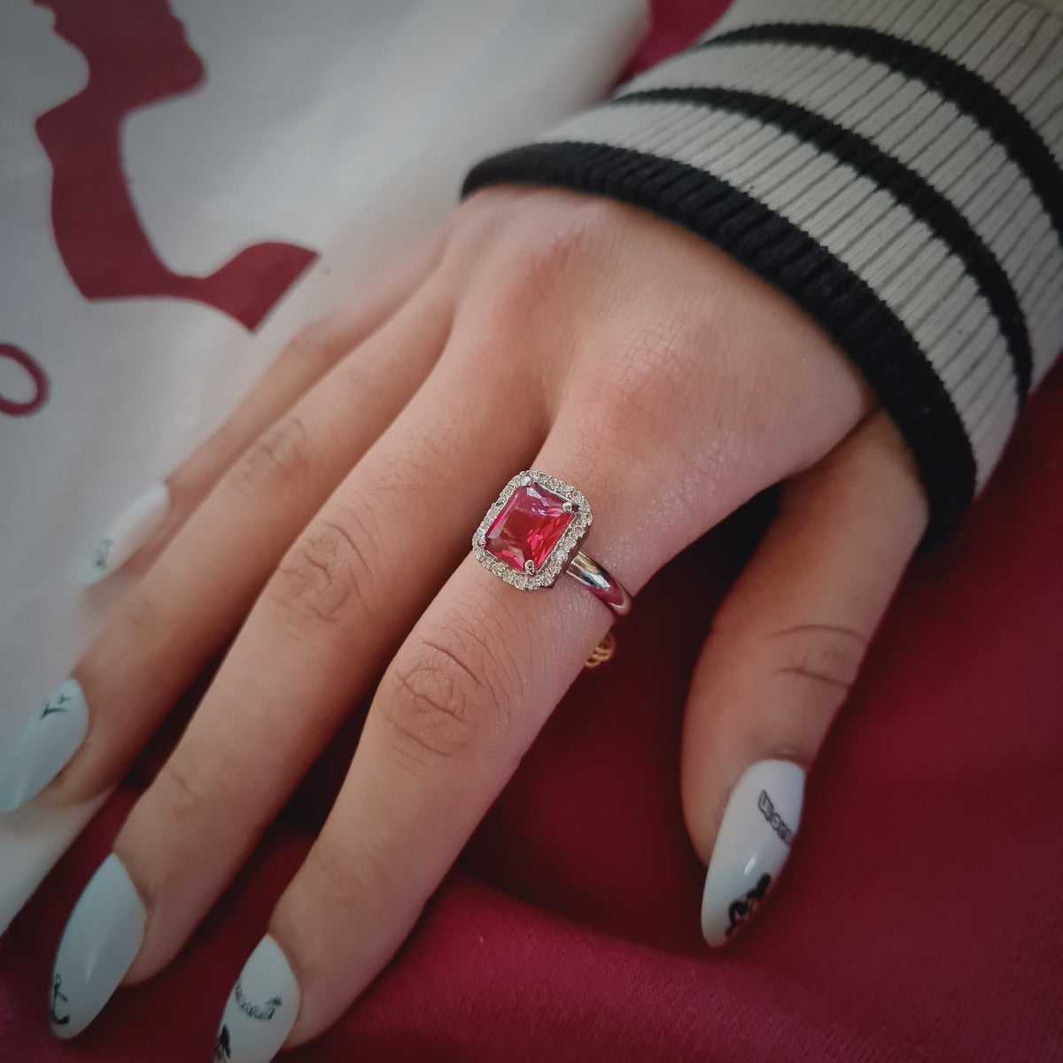 Red and White diamond Ring #8213