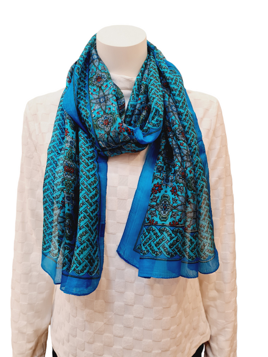 PURE SILK Tourquos Blue Print Scarf #1304