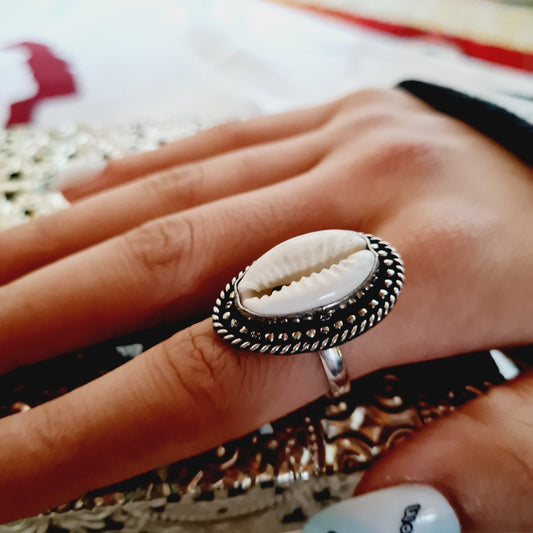 Oxidised Cowrie shell ring #8223